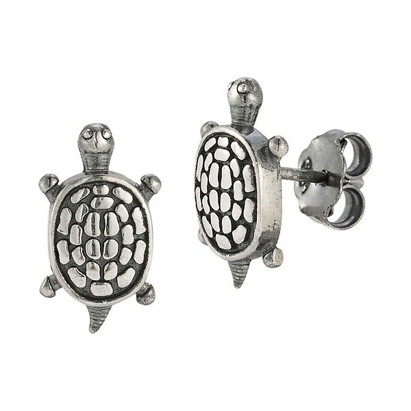Sunkissed Sterling Sterling Silver Oxidized Turtle Stud Earrings