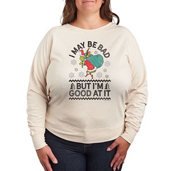 Plus Size Dr. Seuss The Grinch Good At It French Terry Long Sleeve Tee