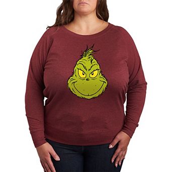 Plus Size Dr. Seuss The Grinch Face French Terry Long Sleeve Tee