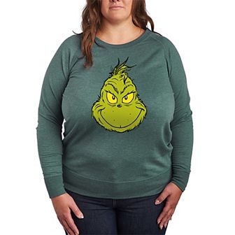 Plus Size Dr. Seuss The Grinch Face French Terry Long Sleeve Tee