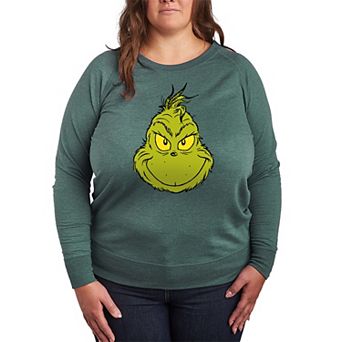 Plus Size Dr. Seuss The Grinch Face French Terry Long Sleeve Tee