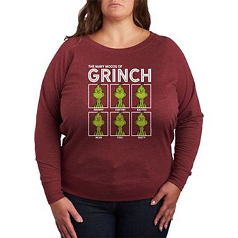 Plus Size Dr. Seuss The Grinch Many Mood French Terry Long Sleeve Tee