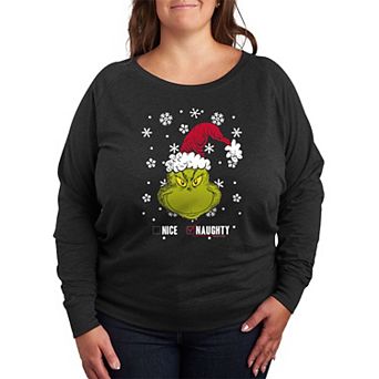 Plus Size Dr. Seuss The Grinch Naughty Or Nice French Terry Long Sleeve Tee