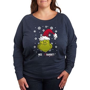 Plus Size Dr. Seuss The Grinch Naughty Or Nice French Terry Long Sleeve Tee