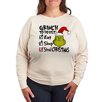 Plus Size Dr. Seuss The Grinch To Do List French Terry Long Sleeve Tee