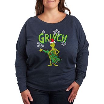 Plus Size Dr. Seuss The Grinch With Tree French Terry Long Sleeve Tee