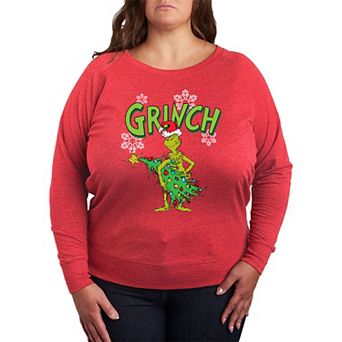 Plus Size Dr. Seuss The Grinch With Tree French Terry Long Sleeve Tee