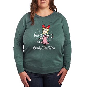 Plus Size Dr. Seuss The Grinch Cindy Lou Who French Terry Long Sleeve Tee