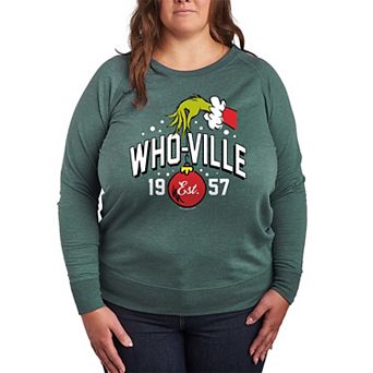 Plus Size Dr. Seuss The Grinch Whoville Hand French Terry Long Sleeve Tee