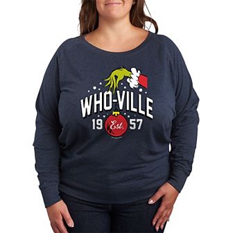 Plus Size Dr. Seuss The Grinch Whoville Hand French Terry Long Sleeve Tee