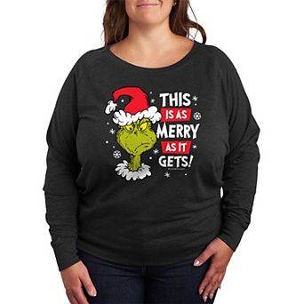 Plus Size Dr. Seuss The Grinch Merry As It Gets French Terry Long Sleeve Tee