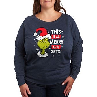 Plus Size Dr. Seuss The Grinch Merry As It Gets French Terry Long Sleeve Tee