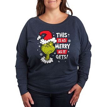 Plus Size Dr. Seuss The Grinch Merry As It Gets French Terry Long Sleeve Tee