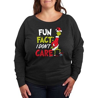 Plus Size Dr. Seuss The Grinch I Don't Care French Terry Long Sleeve Tee