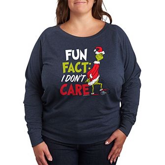 Plus Size Dr. Seuss The Grinch I Don't Care French Terry Long Sleeve Tee