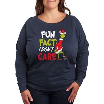 Plus Size Dr. Seuss The Grinch I Don't Care French Terry Long Sleeve Tee