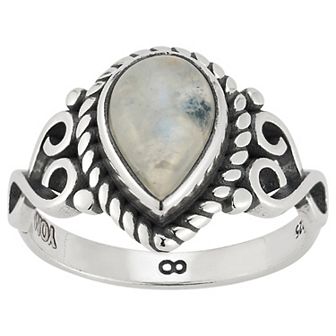 Sunkissed Sterling Sterling Silver Oxidized Pear-Shaped Moonstone Ring