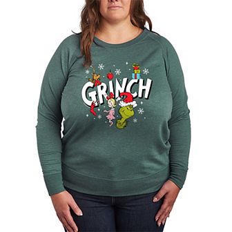 Plus Size Dr. Seuss The Grinch Logo Group French Terry Long Sleeve Tee