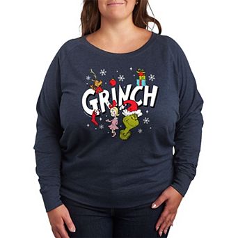 Plus Size Dr. Seuss The Grinch Logo Group French Terry Long Sleeve Tee