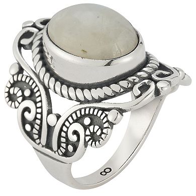 Sunkissed Sterling Sterling Silver Oxidized Oval Moonstone Ring