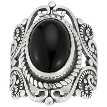 Sunkissed Sterling Sterling Silver Oxidized Oval Black Onyx Ring