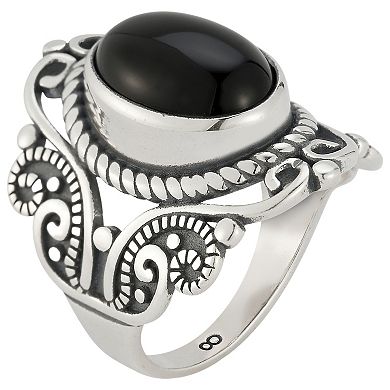 Sunkissed Sterling Sterling Silver Oxidized Oval Black Onyx Ring