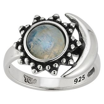 Sunkissed Sterling Sterling Silver Oxidized Moonstone Sun And Moon Ring