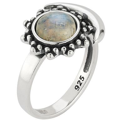 Sunkissed Sterling Sterling Silver Oxidized Moonstone Sun And Moon Ring