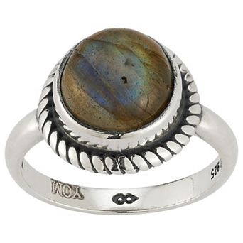 Sunkissed Sterling Sterling Silver Oxidized Round Labradorite Ring