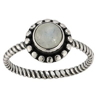 Sunkissed Sterling Sterling Silver Oxidized Round Moonstone Ring