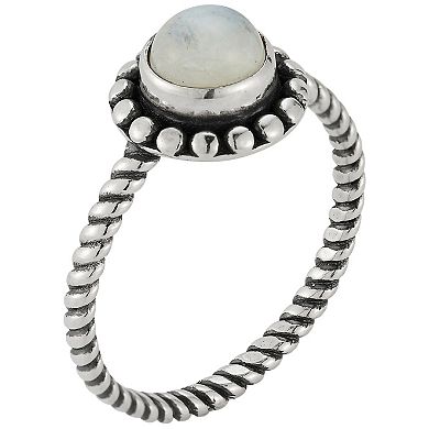 Sunkissed Sterling Sterling Silver Oxidized Round Moonstone Ring