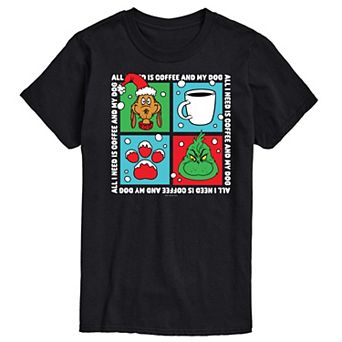 Men's Dr. Seuss The Grinch Coffee And Dog Grid Graphic Tee