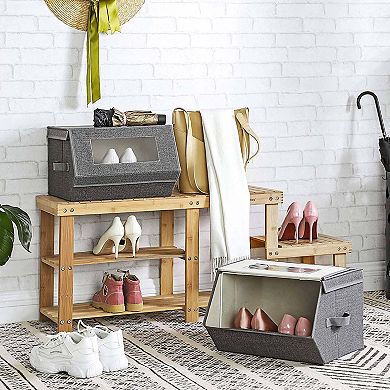 Set Of 2 Stackable Storage Bins With Transparent Windows, Magnetic Lid And Side Handles