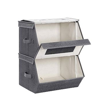 Set Of 2 Stackable Storage Bins With Transparent Windows, Magnetic Lid And Side Handles