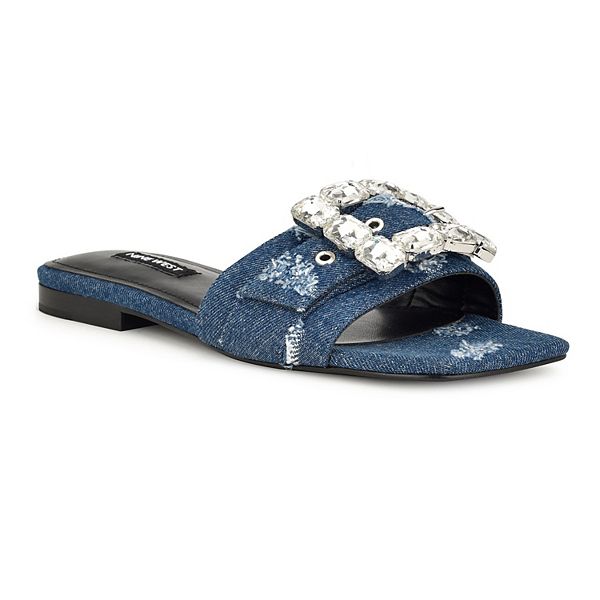 【大特価】Nine West Matter Buckle Flat サンダル 6709626_Dark_Blue_Denim?wid=