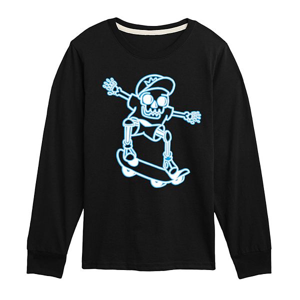 Boys 8-20 Skeleton Riding Skateboard Long Sleeve Graphic Tee