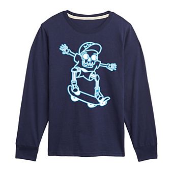 Boys 8-20 Skeleton Riding Skateboard Long Sleeve Graphic Tee