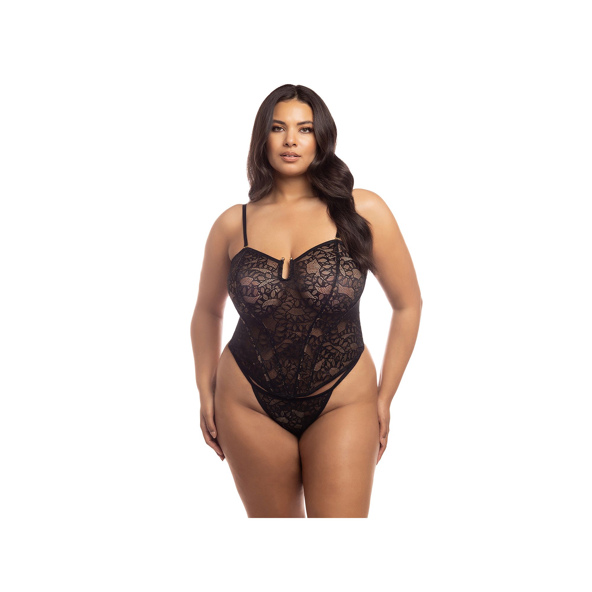 Plus Size Oh La La Cheri Kai Bustier & Thong Lingerie Set 61-11358X, Women