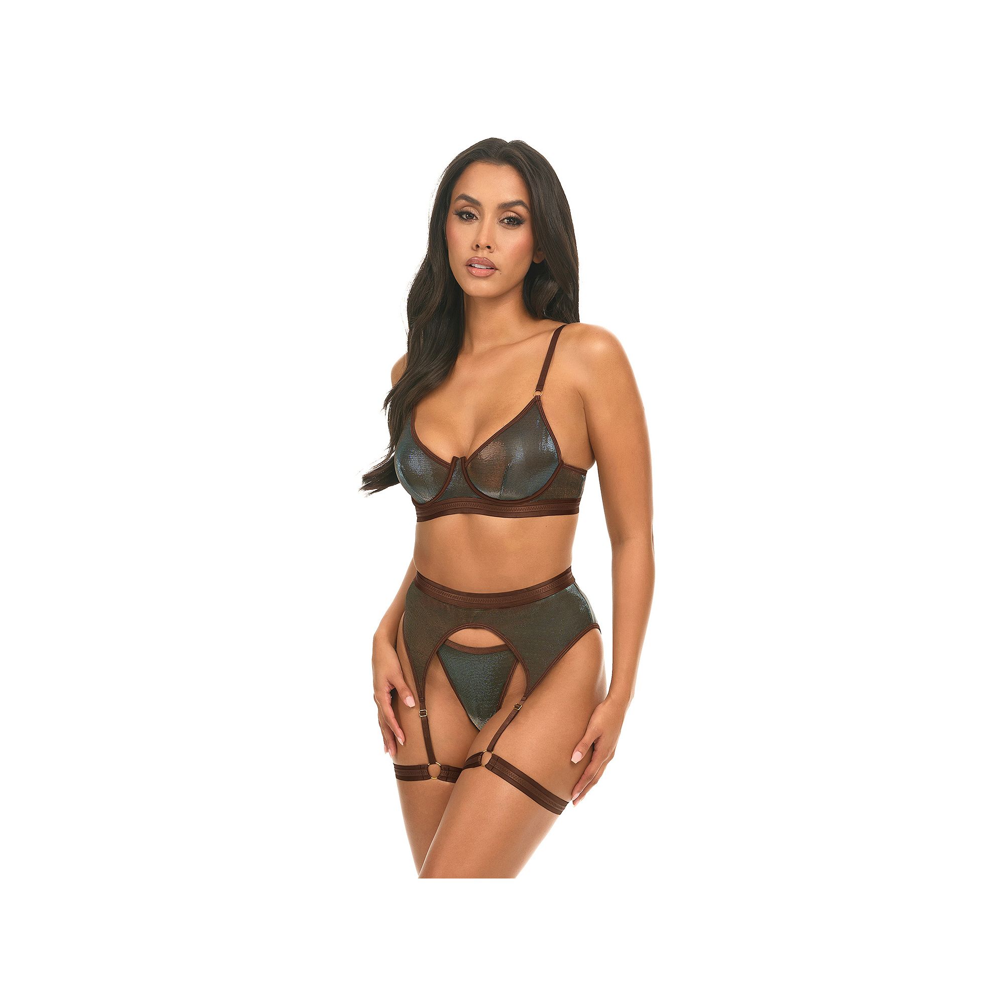Womens Oh La La Cheri Jade 3-pc. Bra, Panty & Garter Belt Lingerie Set 41-