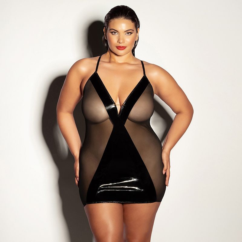 Plus Size Oh La La Cheri Finesse Babydoll Chemise 70-11366X, Women's, Size: 1XL-2XL, Black