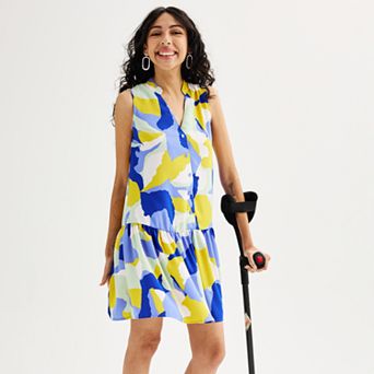 Women’s Nine West Adaptive Button Front Ruffle Hem Dress