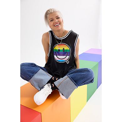 ph by The Phluid Project Adult Basketball Jersey with Rainbow Smiley Screen Print 