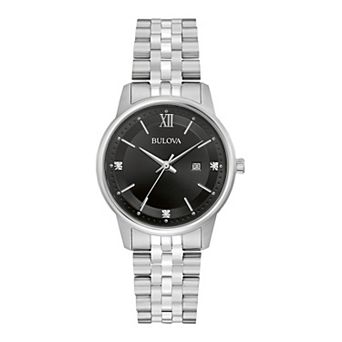 Bulova Women's Classic Stainless Steel Black Diamond Accent Watch - 96P226