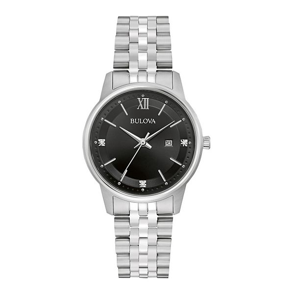 Bulova Women's Classic Stainless Steel Black Diamond Accent Watch 96P226