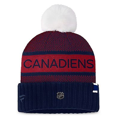Women's Fanatics Branded  Navy/Red Montreal Canadiens Authentic Pro Rink Cuffed Knit Hat with Pom