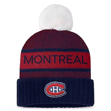 Women's Fanatics Branded  Navy/Red Montreal Canadiens Authentic Pro Rink Cuffed Knit Hat with Pom