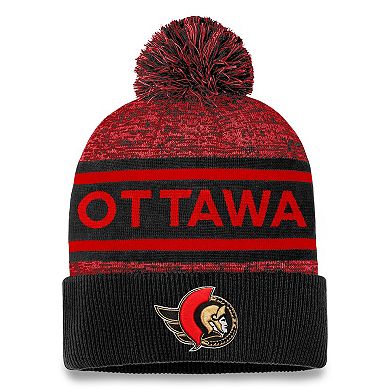 Men's Fanatics Branded  Black/Red Ottawa Senators Authentic Pro Cuffed Knit Hat with Pom