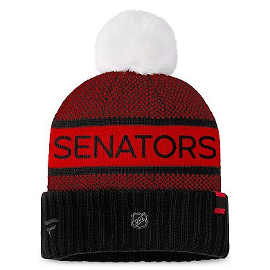 Women's Fanatics Branded  Black/Red Ottawa Senators Authentic Pro Rink Cuffed Knit Hat with Pom
