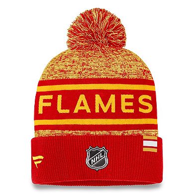 Men's Fanatics Branded  Red/Yellow Calgary Flames Authentic Pro Cuffed Knit Hat with Pom