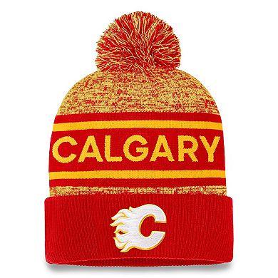Men's Fanatics Branded  Red/Yellow Calgary Flames Authentic Pro Cuffed Knit Hat with Pom
